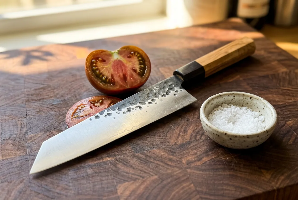 Chef searing steak in stainless steel pan